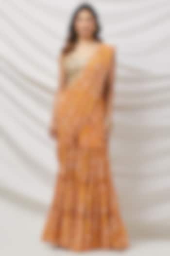 Mustard Georgette Printed Sharara Festive Saree Set by Basanti - Kapde aur Koffee at Pernia's Pop Up Shop