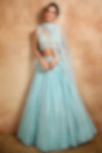 Blue Viscose Organza Lehenga Set by Basanti - Kapde aur Koffee at Pernia's Pop Up Shop