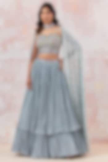Grey Chinon Embroidered Lehenga Set by Basanti - Kapde aur Koffee at Pernia's Pop Up Shop
