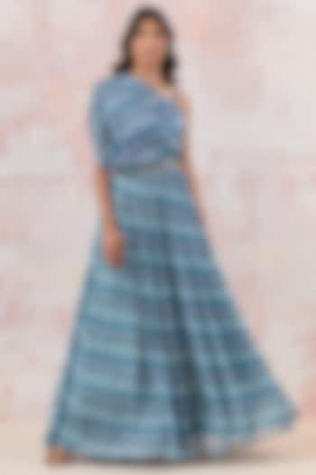 Blue Chinon Maxi Dress With Belt by Basanti - Kapde aur Koffee