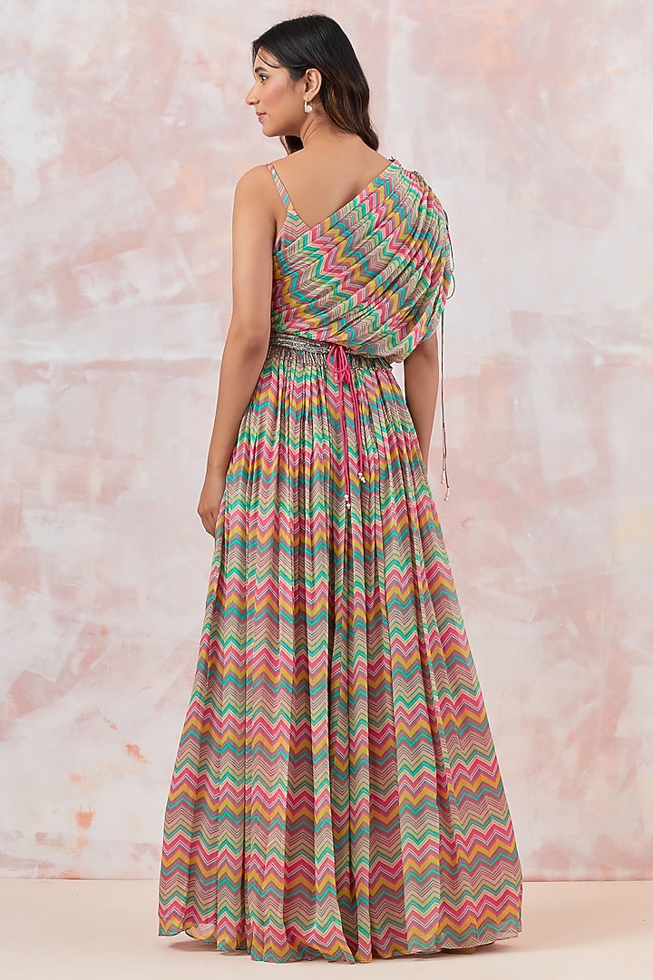 Pink Chinon Maxi Summer Dress With Belt by Basanti - Kapde aur Koffee at Pernia's Pop Up Shop