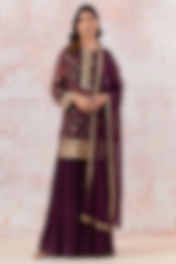 Wine Georgette Sharara Set by Basanti - Kapde aur Koffee at Pernia's Pop Up Shop