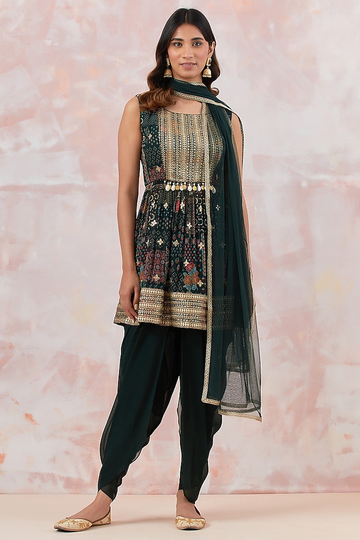 Bottle Green Georgette Dhoti Set by Basanti - Kapde aur Koffee at Pernia's Pop Up Shop