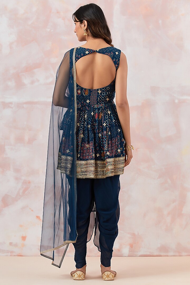 Teal Blue Georgette Dhoti Set by Basanti - Kapde aur Koffee at Pernia's Pop Up Shop