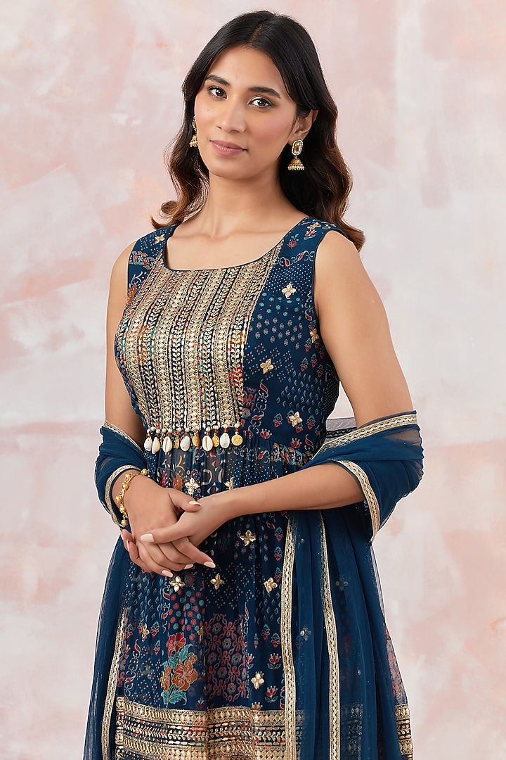 Teal Blue Georgette Dhoti Set by Basanti - Kapde aur Koffee at Pernia's Pop Up Shop