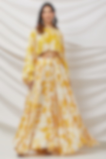 Mustard Satin Crepe Printed Skirt Set by Basanti - Kapde aur Koffee at Pernia's Pop Up Shop
