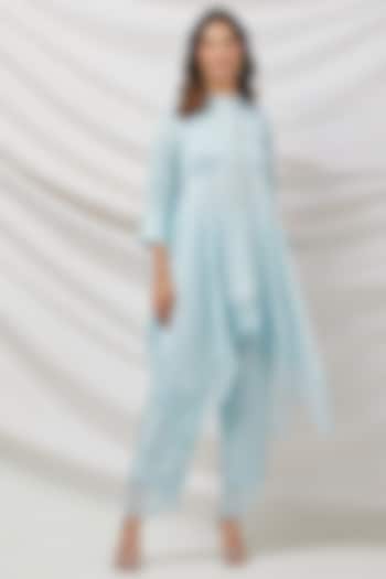 Light Blue Satin Crepe Tunic Set by Basanti - Kapde aur Koffee at Pernia's Pop Up Shop