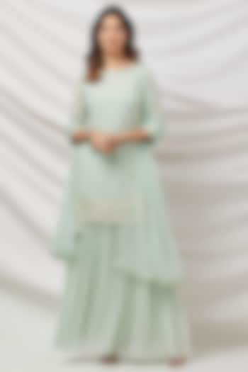 Aqua Blue Georgette Sharara Set by Basanti - Kapde aur Koffee at Pernia's Pop Up Shop