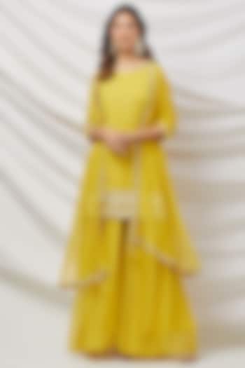 Yellow Georgette Sharara Set by Basanti - Kapde aur Koffee at Pernia's Pop Up Shop