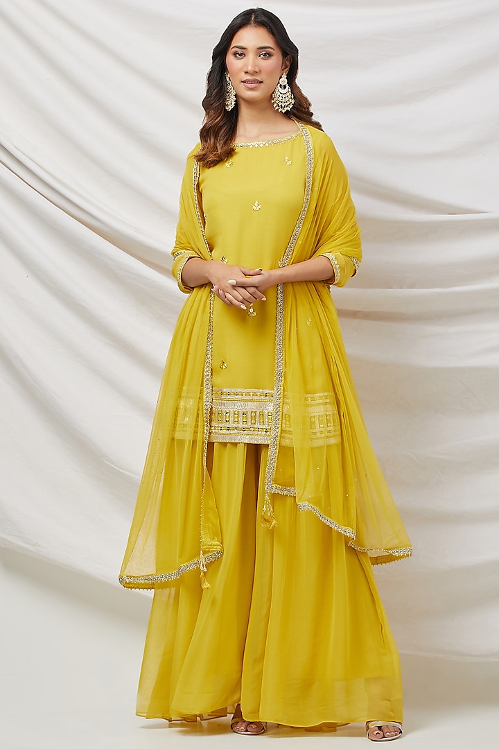 Yellow Georgette Sharara Set by Basanti - Kapde aur Koffee at Pernia's Pop Up Shop