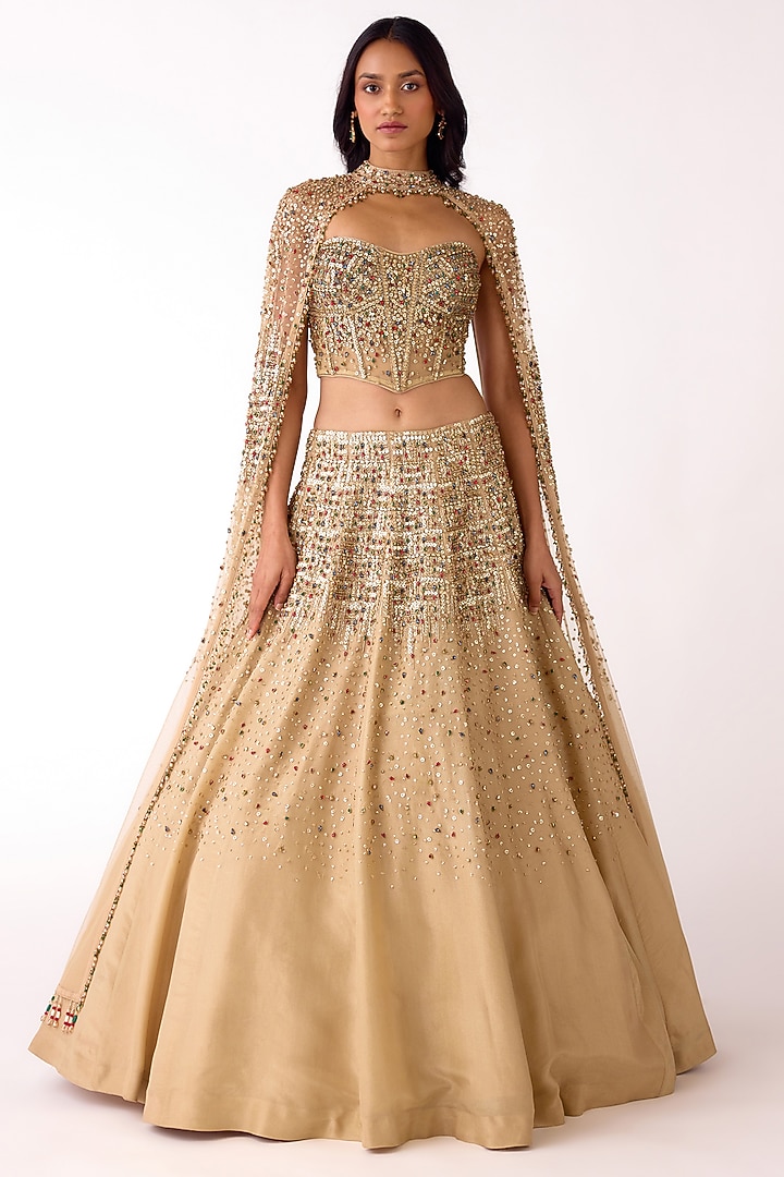 Golden Butterfly Net Sequins Embroidered Wedding Lehenga Set by Basanti - Kapde aur Koffee at Pernia's Pop Up Shop