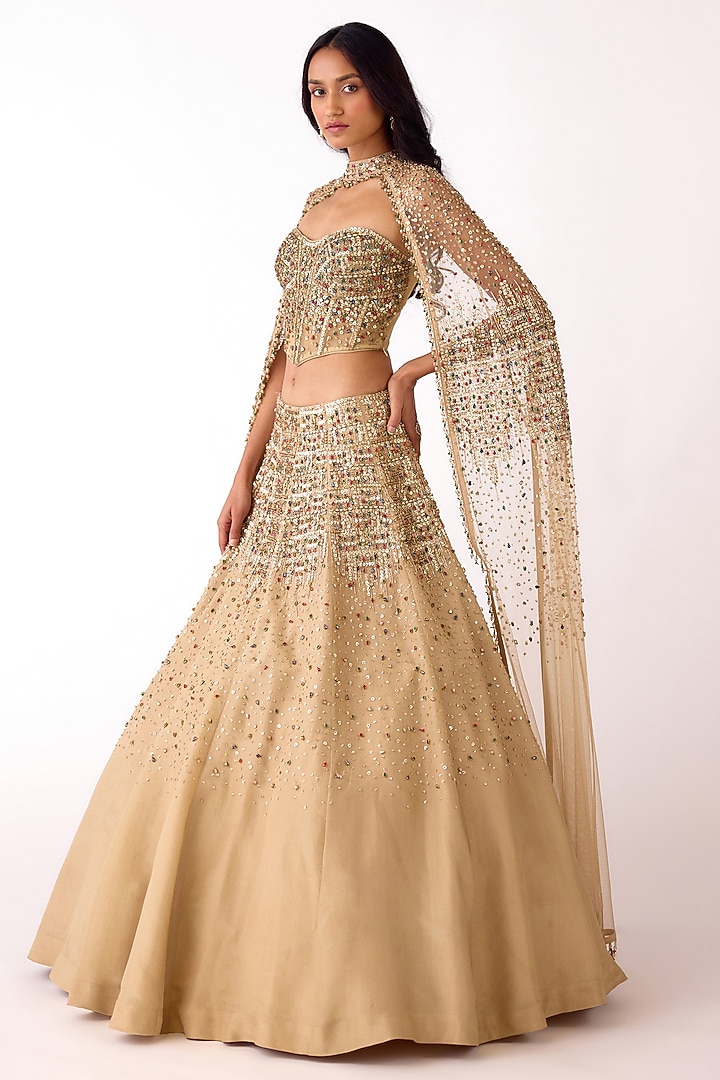 Golden Butterfly Net Sequins Embroidered Wedding Lehenga Set by Basanti - Kapde aur Koffee at Pernia's Pop Up Shop