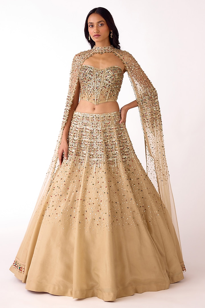 Golden Butterfly Net Sequins Embroidered Wedding Lehenga Set by Basanti - Kapde aur Koffee at Pernia's Pop Up Shop