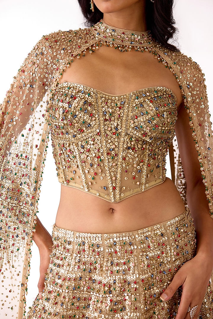 Golden Butterfly Net Sequins Embroidered Wedding Lehenga Set by Basanti - Kapde aur Koffee at Pernia's Pop Up Shop