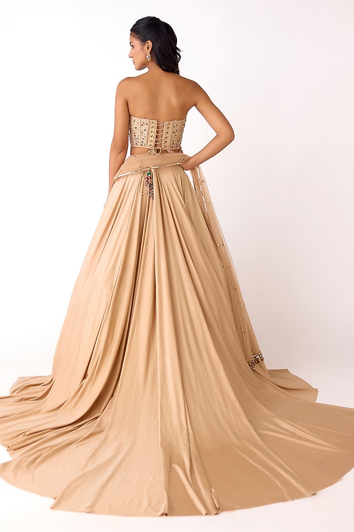 Golden Scuba Lycra Wedding Lehenga Set by Basanti - Kapde aur Koffee at Pernia's Pop Up Shop