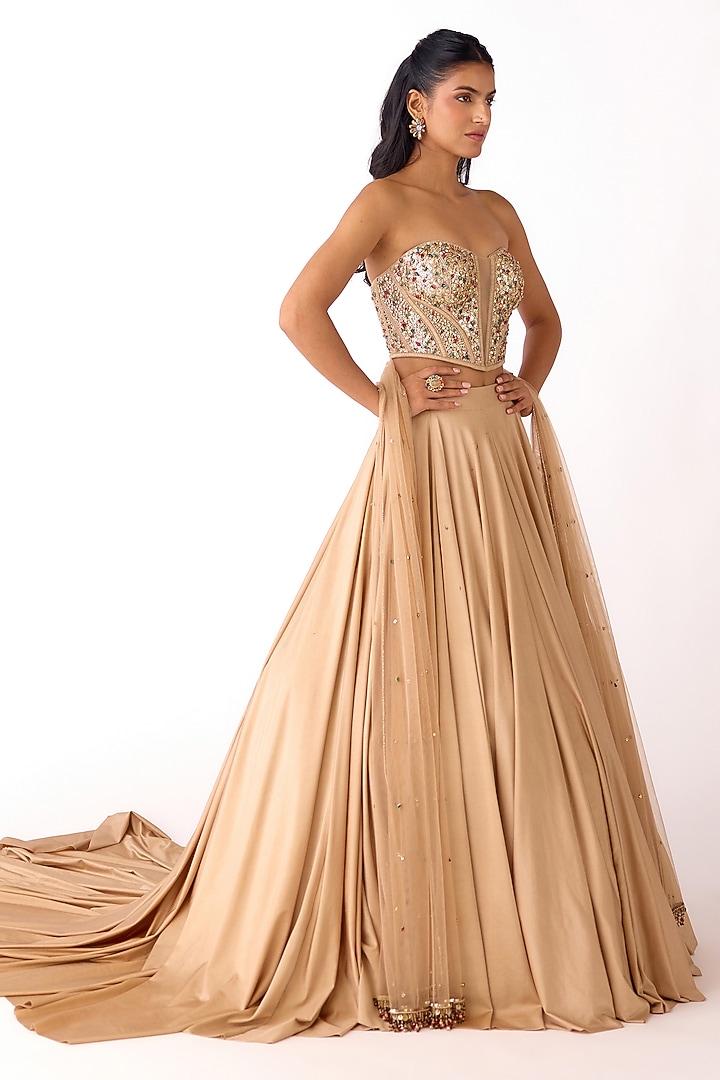 Golden Scuba Lycra Wedding Lehenga Set by Basanti - Kapde aur Koffee at Pernia's Pop Up Shop