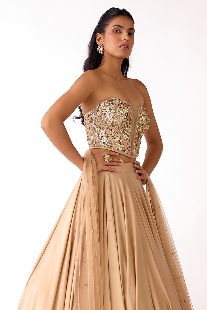 Golden Scuba Lycra Wedding Lehenga Set by Basanti - Kapde aur Koffee at Pernia's Pop Up Shop