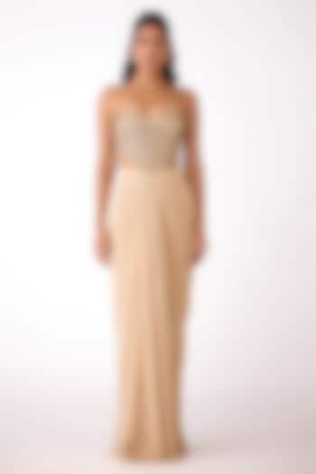 Golden Glass Lycra Draped Skirt Set by Basanti - Kapde aur Koffee at Pernia's Pop Up Shop