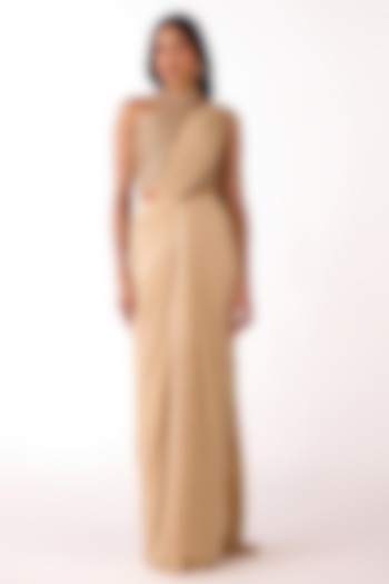 Golden Glass Lycra Sequins Embroidered Draped Party Wear Saree Set by Basanti - Kapde aur Koffee at Pernia's Pop Up Shop