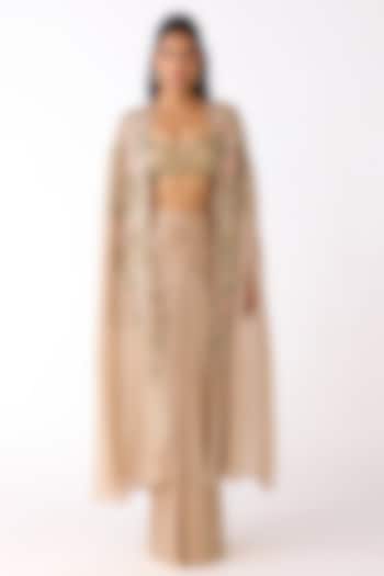 Golden Glass Lycra Draped Skirt Set by Basanti - Kapde aur Koffee at Pernia's Pop Up Shop