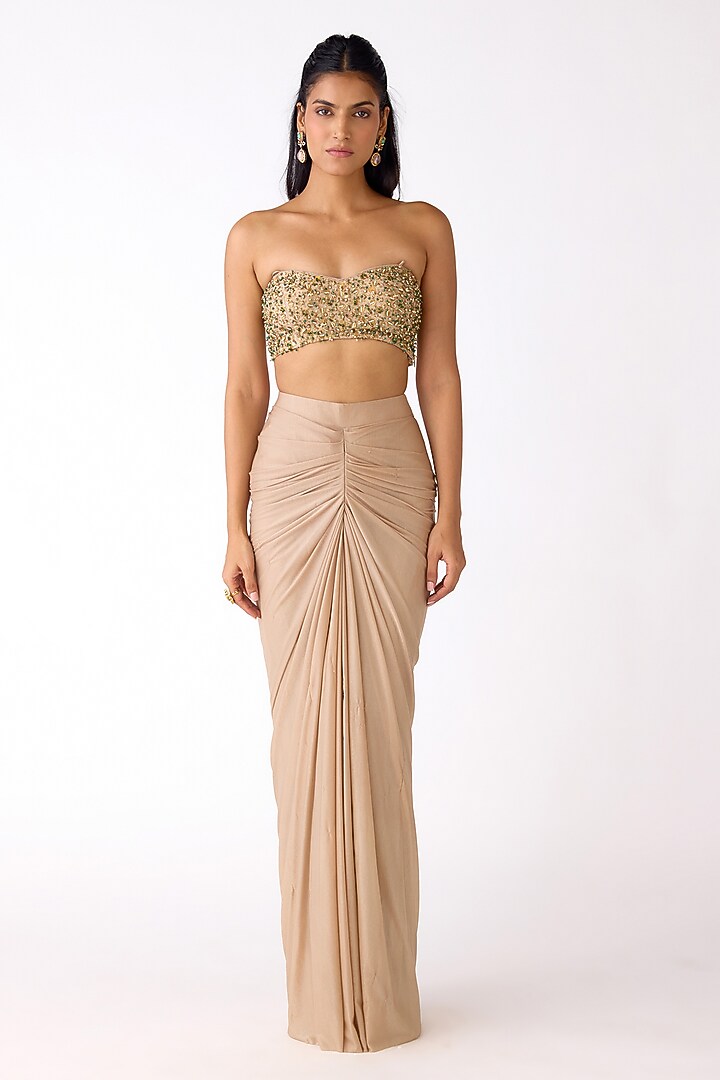 Golden Glass Lycra Draped Skirt Set by Basanti - Kapde aur Koffee at Pernia's Pop Up Shop