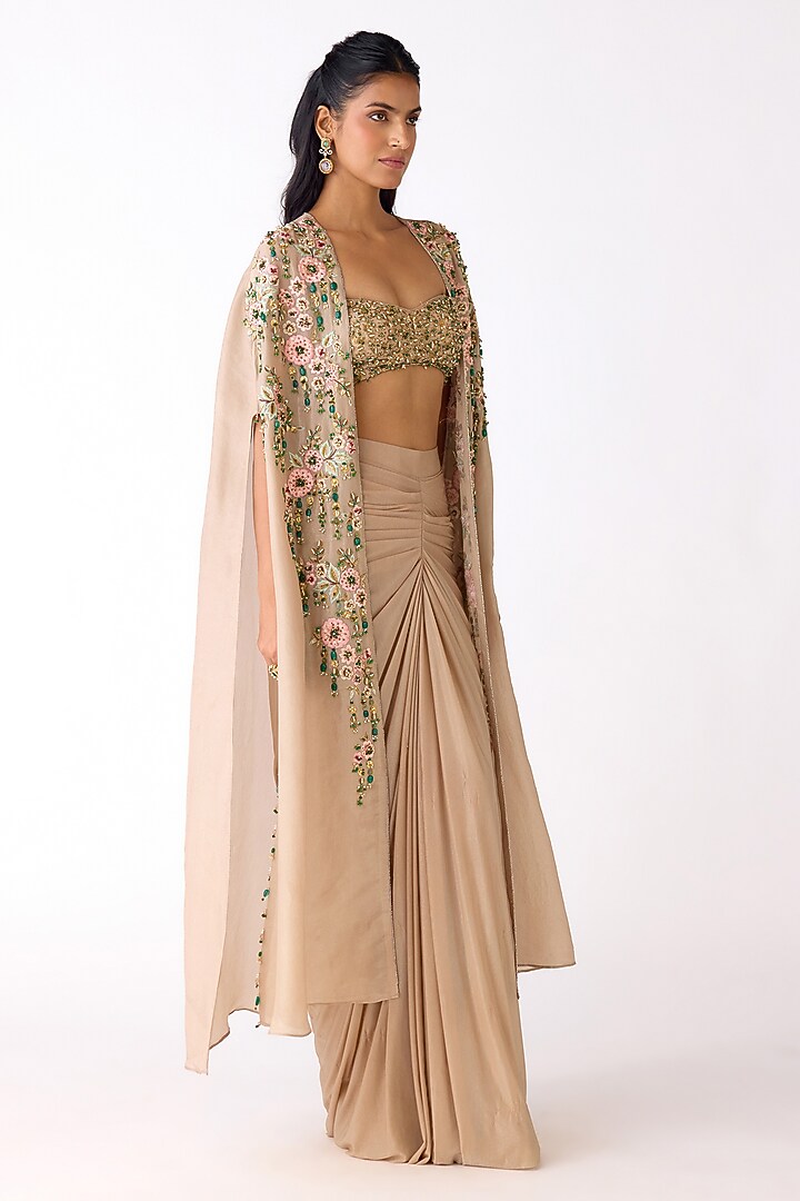 Golden Glass Lycra Draped Skirt Set by Basanti - Kapde aur Koffee at Pernia's Pop Up Shop