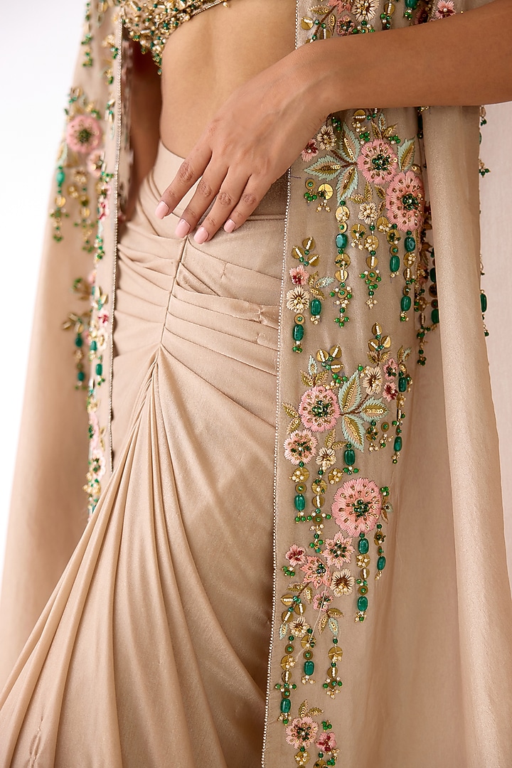 Golden Glass Lycra Draped Skirt Set by Basanti - Kapde aur Koffee at Pernia's Pop Up Shop