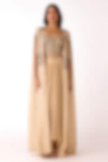 Golden Glass Lycra Draped Skirt Set by Basanti - Kapde aur Koffee at Pernia's Pop Up Shop
