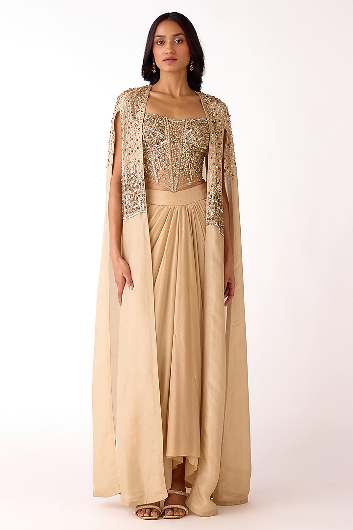 Golden Glass Lycra Draped Skirt Set by Basanti - Kapde aur Koffee at Pernia's Pop Up Shop