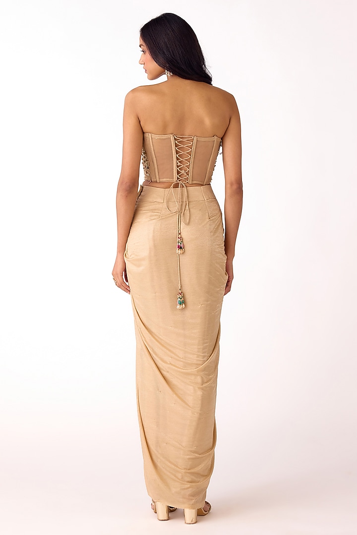 Golden Glass Lycra Draped Skirt Set by Basanti - Kapde aur Koffee at Pernia's Pop Up Shop