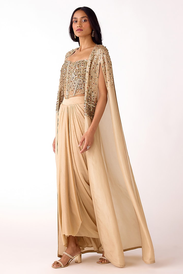 Golden Glass Lycra Draped Skirt Set by Basanti - Kapde aur Koffee at Pernia's Pop Up Shop