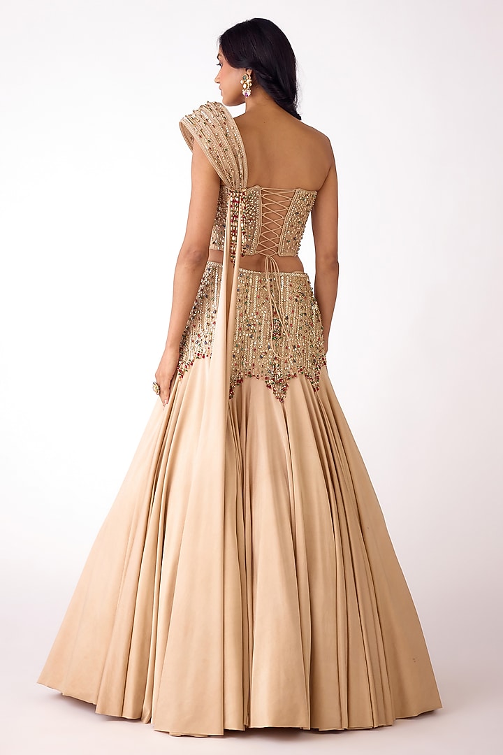 Golden Viscose Organza Fishtail Wedding Lehenga Set by Basanti - Kapde aur Koffee at Pernia's Pop Up Shop