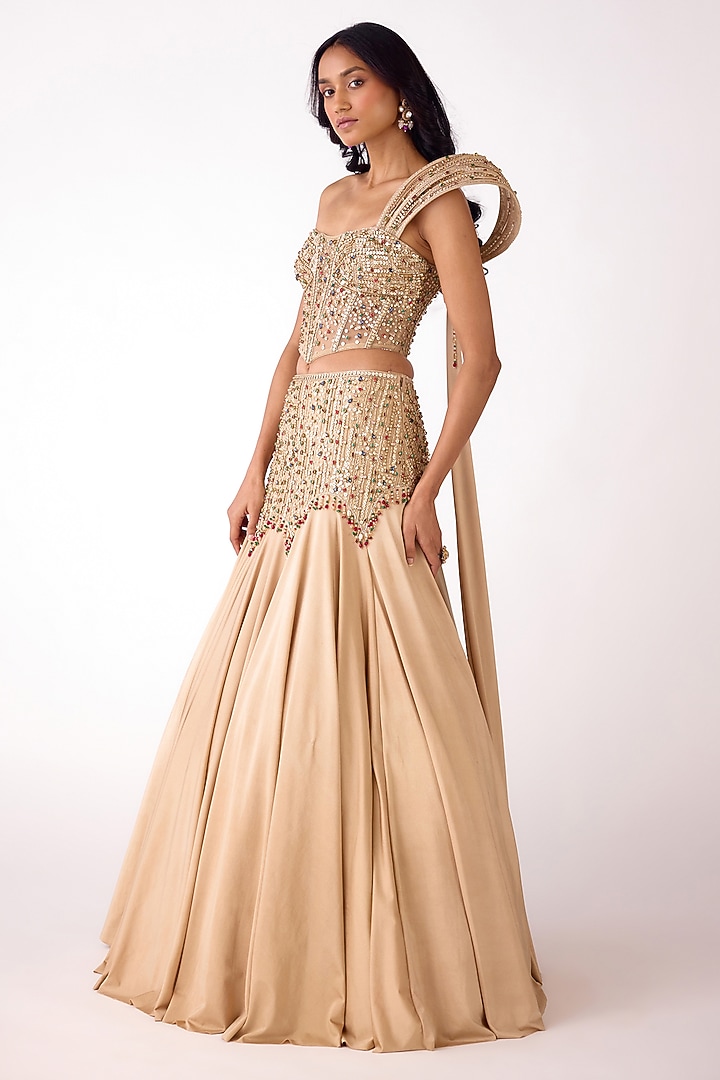Golden Viscose Organza Fishtail Wedding Lehenga Set by Basanti - Kapde aur Koffee at Pernia's Pop Up Shop