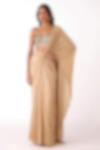 Golden Glass Lycra Sequins Embroidered Draped Party Wear Saree Set by Basanti - Kapde aur Koffee at Pernia's Pop Up Shop