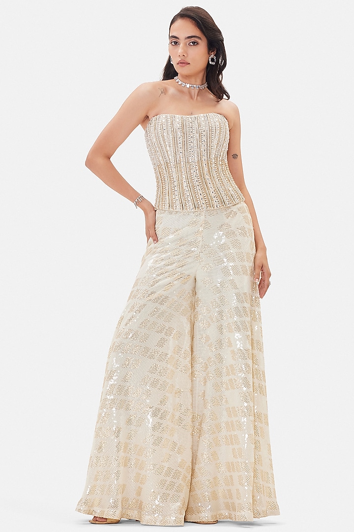 Ivory Georgette Sequins Embroidered Wedding Sharara Set by Basanti - Kapde aur Koffee at Pernia's Pop Up Shop