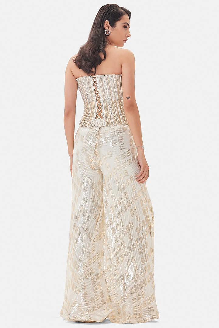 Ivory Georgette Sequins Embroidered Wedding Sharara Set by Basanti - Kapde aur Koffee at Pernia's Pop Up Shop