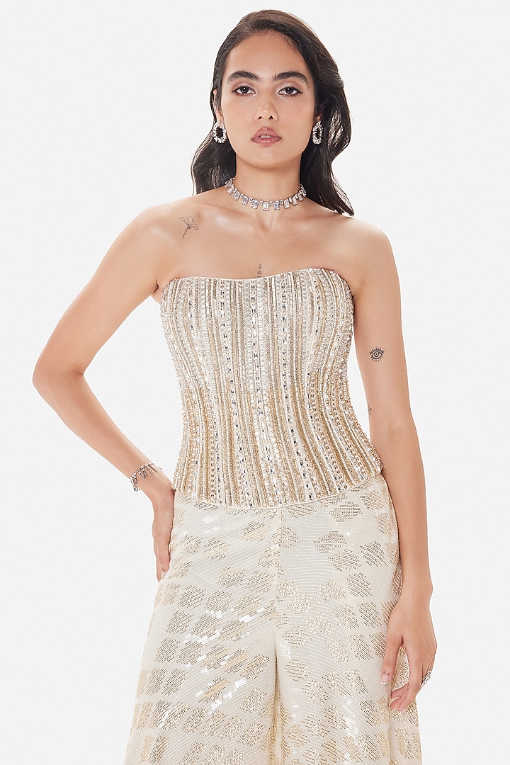 Ivory Georgette Sequins Embroidered Wedding Sharara Set by Basanti - Kapde aur Koffee at Pernia's Pop Up Shop