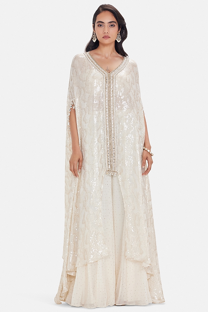 Ivory Georgette Sequins Embroidered Kaftan Set by Basanti - Kapde aur Koffee at Pernia's Pop Up Shop