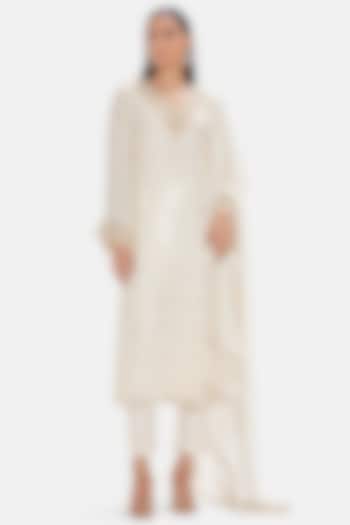 Ivory Georgette Sequins Embroidered Kurta Set by Basanti - Kapde aur Koffee at Pernia's Pop Up Shop