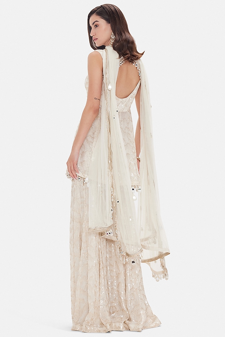 Ivory Georgette Sequins Embroidered Wedding Sharara Set by Basanti - Kapde aur Koffee at Pernia's Pop Up Shop