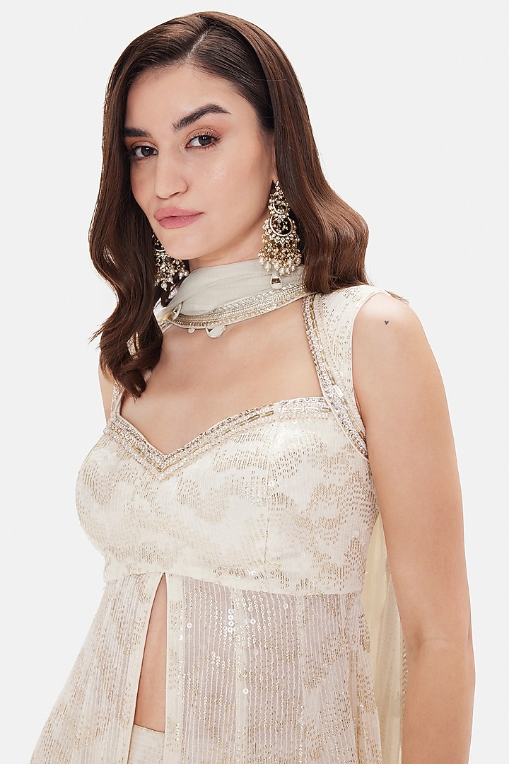 Ivory Georgette Sequins Embroidered Wedding Sharara Set by Basanti - Kapde aur Koffee at Pernia's Pop Up Shop