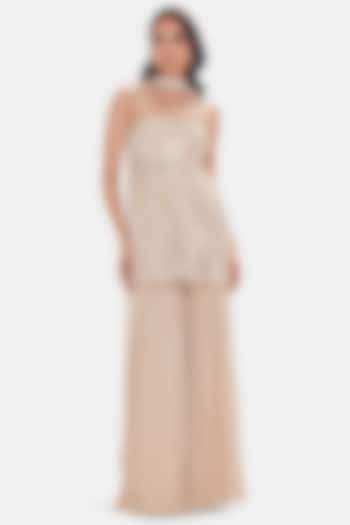 Beige Georgette Sequins Embroidered Party Wear Sharara Set by Basanti - Kapde aur Koffee at Pernia's Pop Up Shop