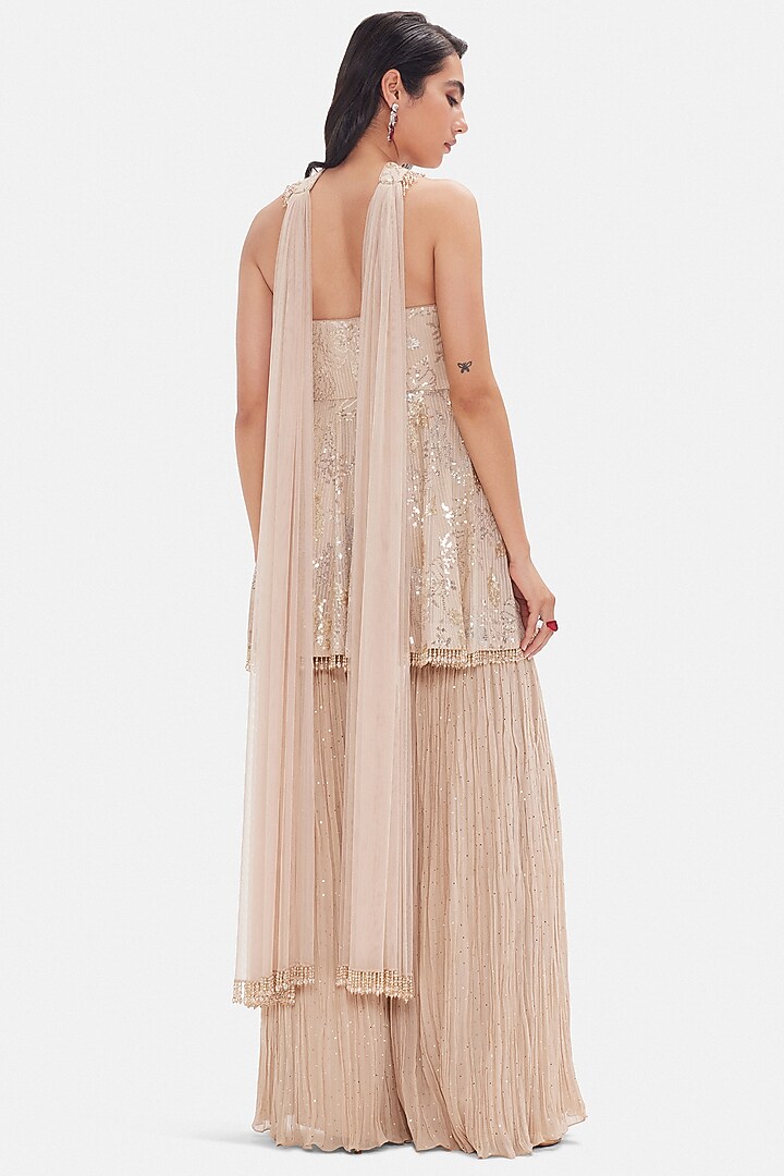 Beige Georgette Sequins Embroidered Party Wear Sharara Set by Basanti - Kapde aur Koffee at Pernia's Pop Up Shop