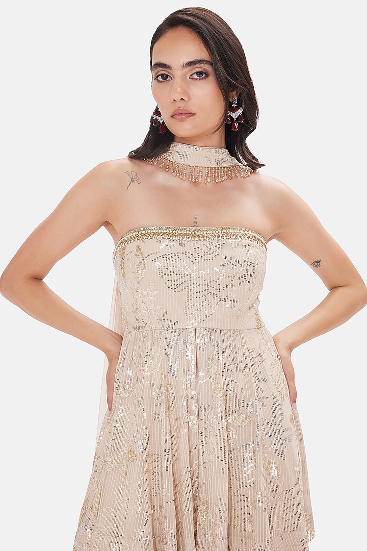 Beige Georgette Sequins Embroidered Party Wear Sharara Set by Basanti - Kapde aur Koffee at Pernia's Pop Up Shop