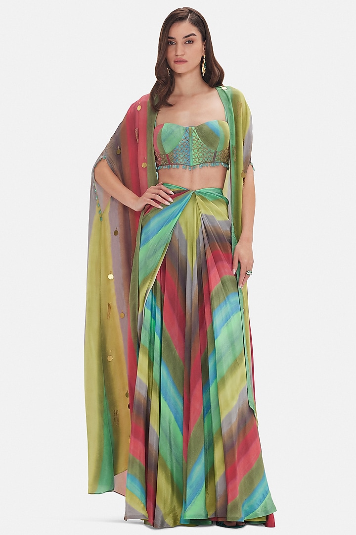 Multi-Colored Crepe Cape Set by Basanti - Kapde aur Koffee at Pernia's Pop Up Shop