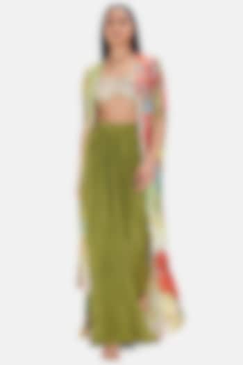 Green Crepe Draped Skirt Set by Basanti - Kapde aur Koffee at Pernia's Pop Up Shop