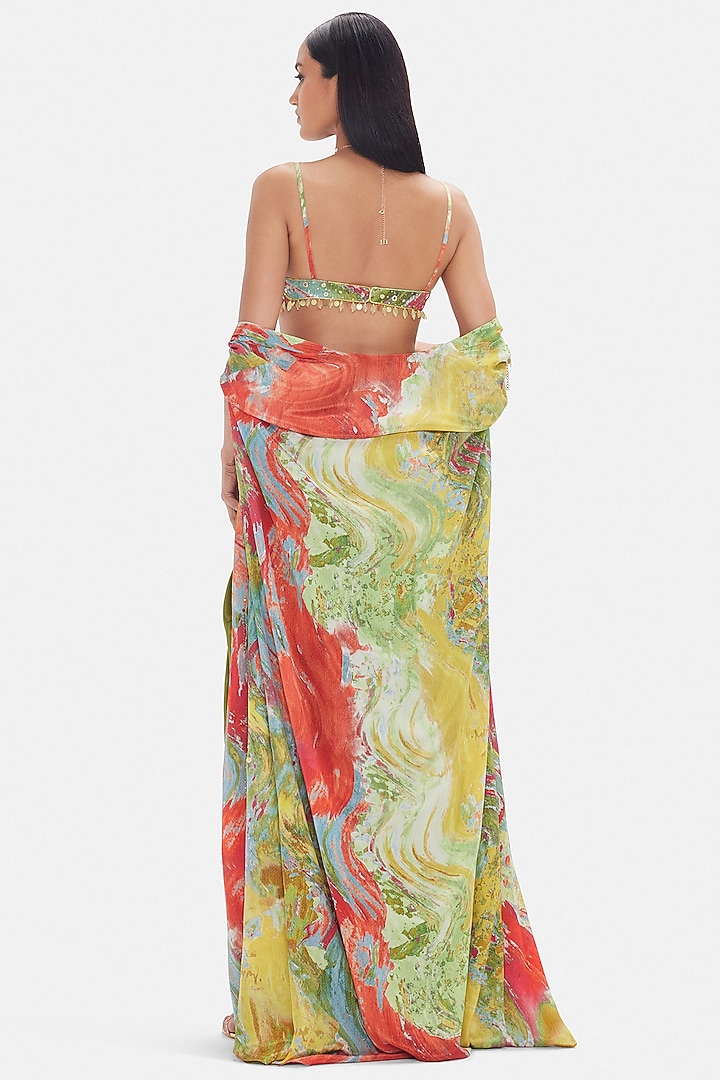 Green Crepe Draped Skirt Set by Basanti - Kapde aur Koffee at Pernia's Pop Up Shop