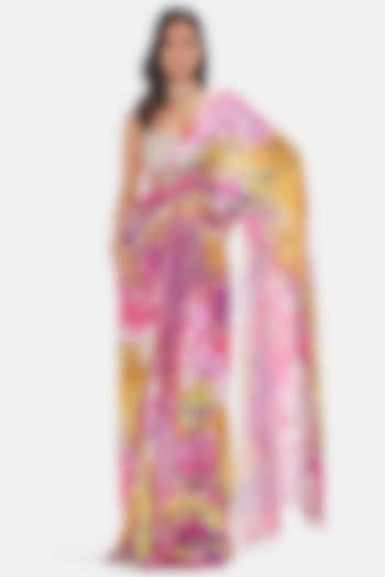 Pink Crepe Draped Party Wear Saree Set by Basanti - Kapde aur Koffee at Pernia's Pop Up Shop