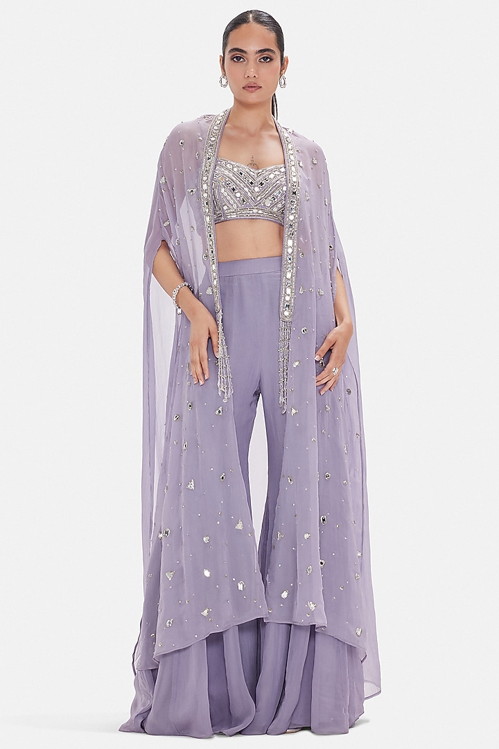 Lilac Organza Party Wear Sharara Set by Basanti - Kapde aur Koffee at Pernia's Pop Up Shop