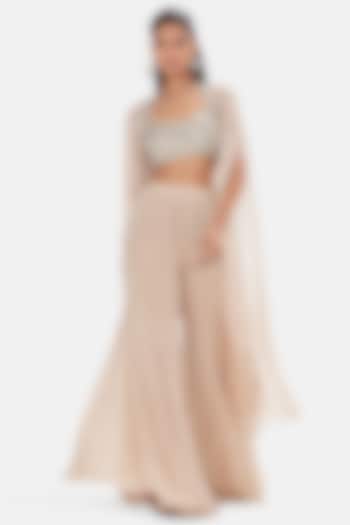 Beige Organza Party Wear Sharara Set by Basanti - Kapde aur Koffee at Pernia's Pop Up Shop